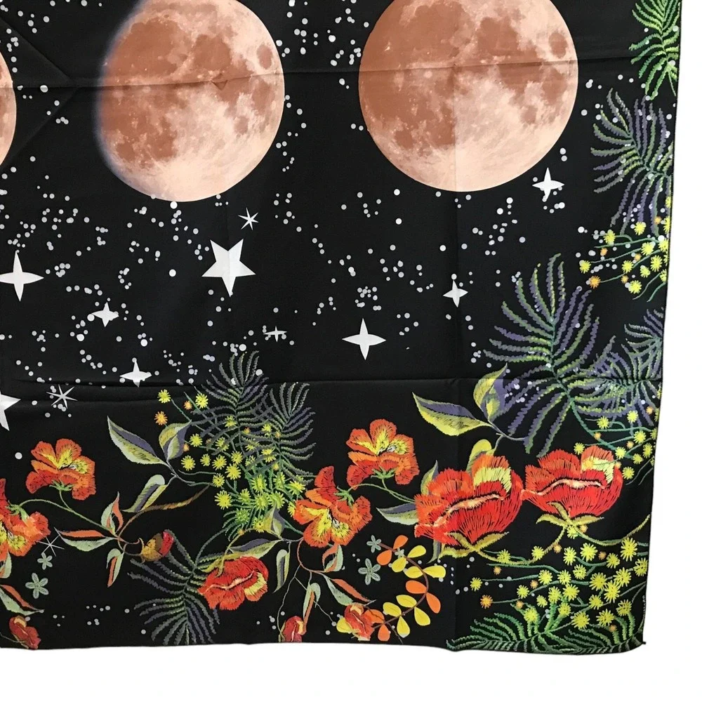 Moon Phase Floral Tapestry Celestial Starry Night Wall Hanging 51x59 Black